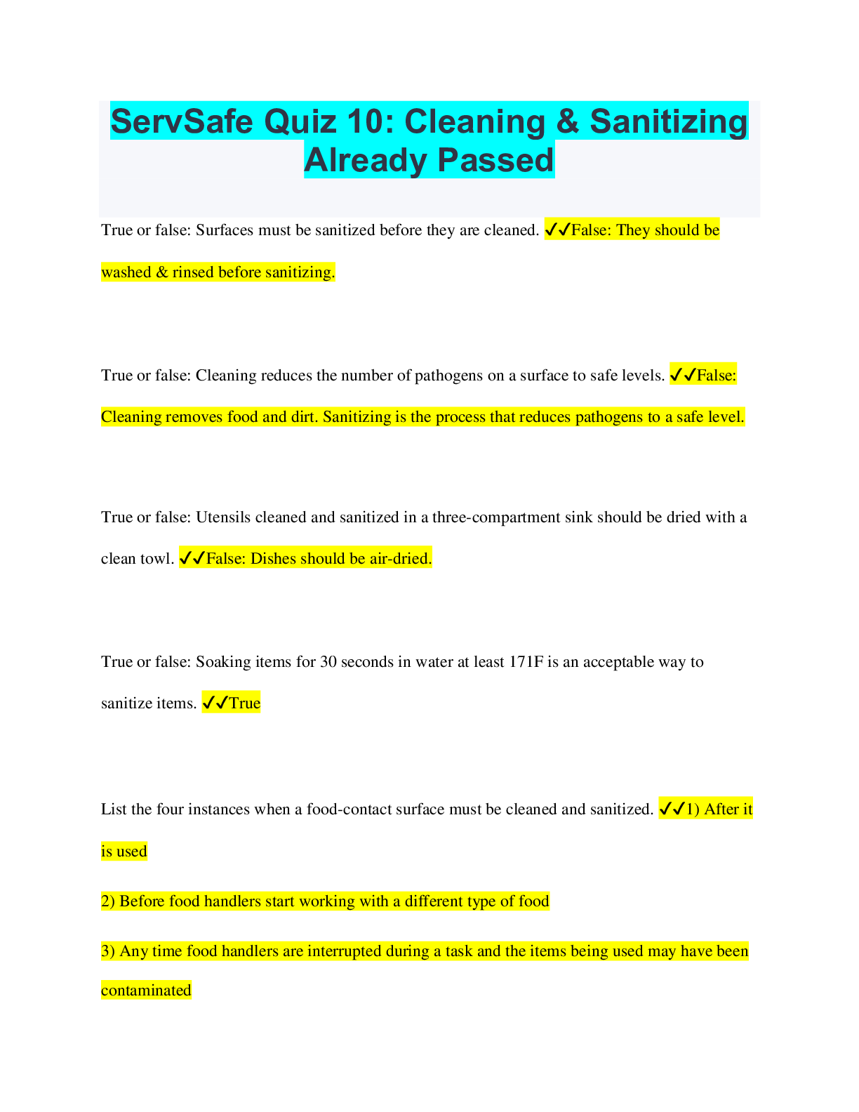 Servsafe Manager 2020 Exam Browsegrades